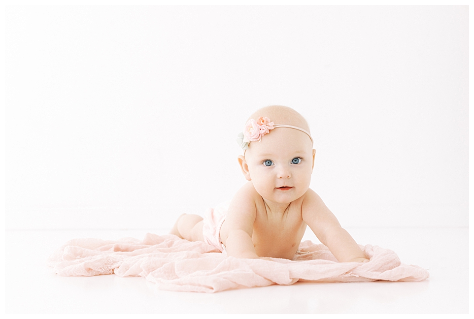 Baby girl on tummy, natural light photographer Halleigh Hill Photographer